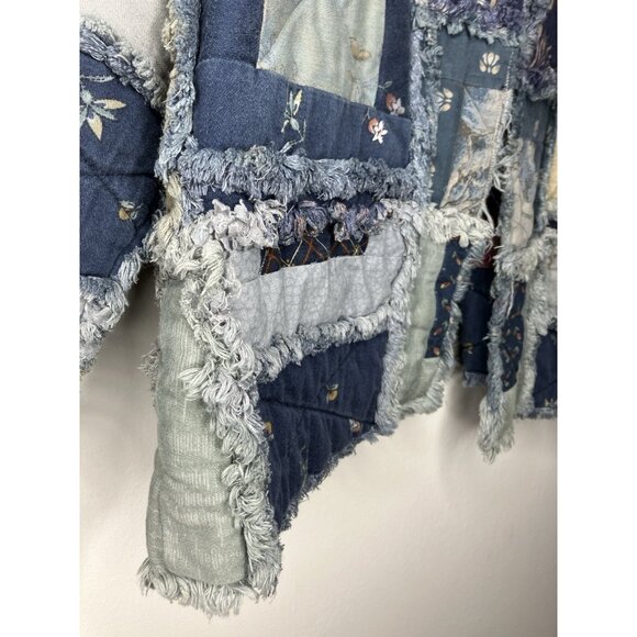 Quilted Patchwork Women's Medium Jacket Blue Artsy Boho - Picture 6 of 13